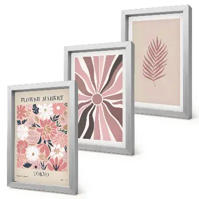 Floral patterns with leaves and geometric shapes framed triptych