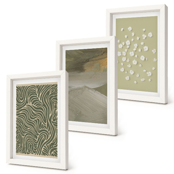 3-piece wall art set Wavy and abstract patterns with boho flowers