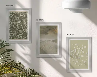 3-piece wall art set featuring wavy abstract patterns and boho flowers