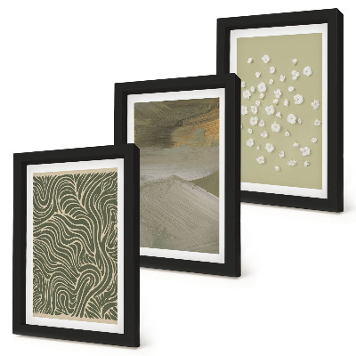 3-piece wall art set Wavy and abstract patterns with boho flowers