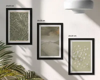 3-piece wall art set featuring wavy abstract patterns and boho flowers