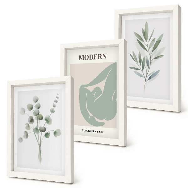 Photo frame wall Plant motifs in delicate shades of green