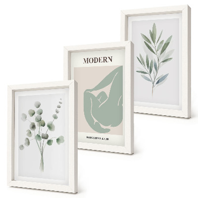 Photo frame wall Plant motifs in delicate shades of green