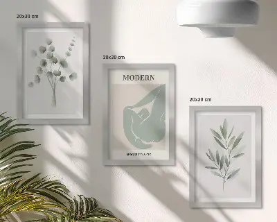 Photo frame wall gallery with delicate green plant motifs