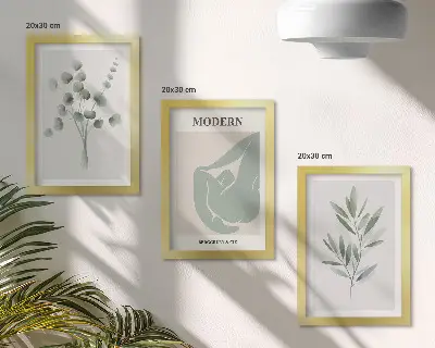 Photo frame wall gallery with delicate green plant motifs
