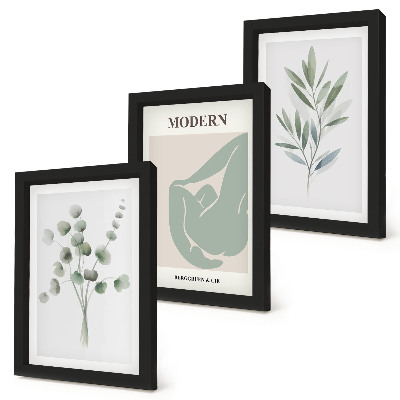 Photo frame wall Plant motifs in delicate shades of green