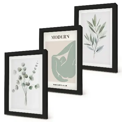 Photo frame wall gallery with delicate green plant motifs