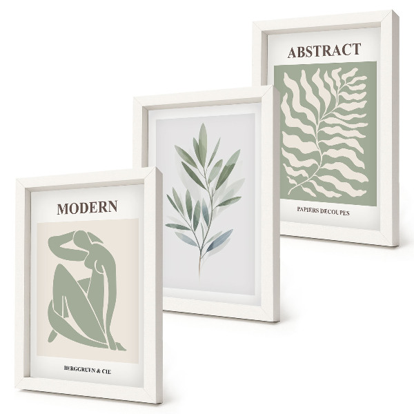 Framed triptych Matisse design watercolor boho plants