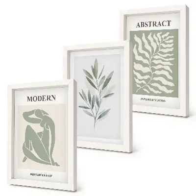 Matisse inspired boho watercolor plants art framed triptych set