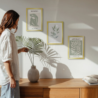 Framed triptych Matisse design watercolor boho plants