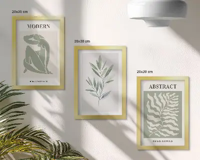 Matisse inspired boho watercolor plants art framed triptych set