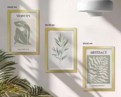 Framed triptych Matisse design watercolor boho plants