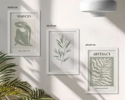 Matisse inspired boho watercolor plants art framed triptych set