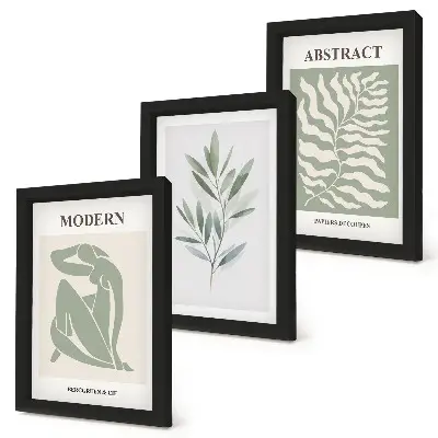 Matisse inspired boho watercolor plants art framed triptych set