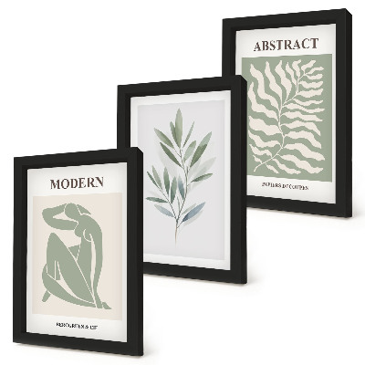 Framed triptych Matisse design watercolor boho plants