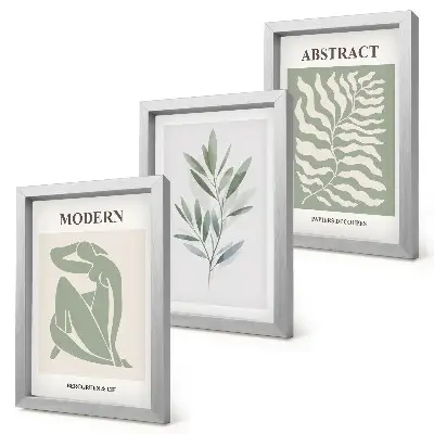 Matisse inspired boho watercolor plants art framed triptych set