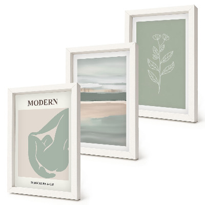 3-piece wall art set Abstract shapes in pastel shades with plants