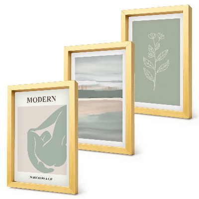 3-piece wall art set Abstract shapes in pastel shades with plants