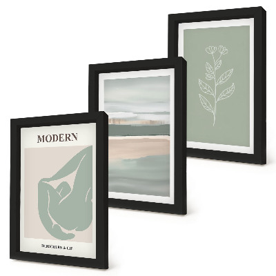 3-piece wall art set Abstract shapes in pastel shades with plants