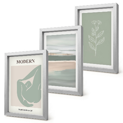 3-piece wall art set Abstract shapes in pastel shades with plants