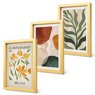 3-piece wall art set Floral motifs with abstract shapes and leaves