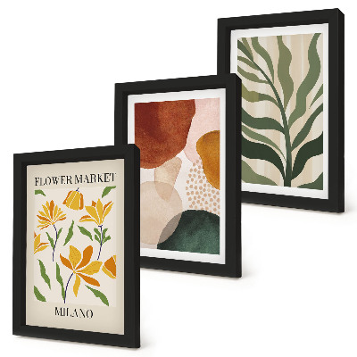 3-piece wall art set Floral motifs with abstract shapes and leaves