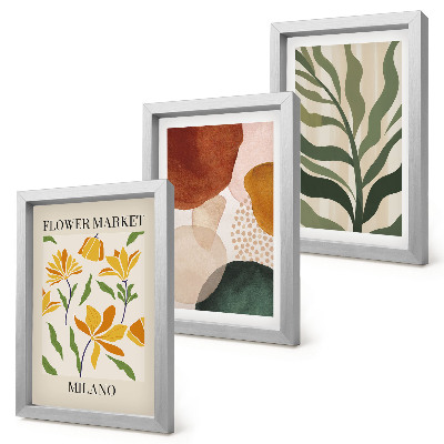 3-piece wall art set Floral motifs with abstract shapes and leaves