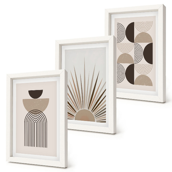 Framed triptych Abstract shapes in shades of beige and brown