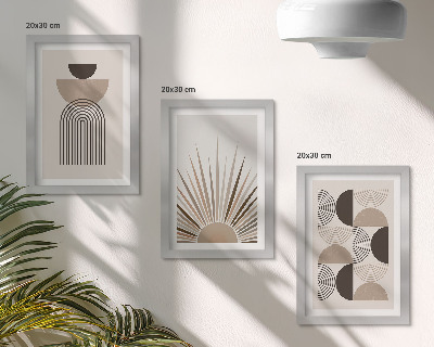 Framed triptych Abstract shapes in shades of beige and brown