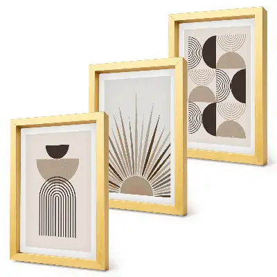 Abstract shapes triptych in shades of beige and brown with frames