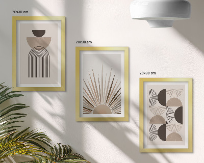 Framed triptych Abstract shapes in shades of beige and brown