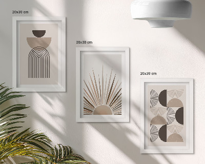 Framed triptych Abstract shapes in shades of beige and brown