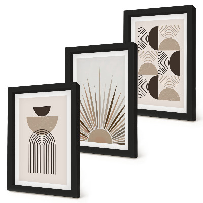 Framed triptych Abstract shapes in shades of beige and brown