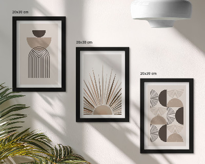 Framed triptych Abstract shapes in shades of beige and brown