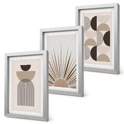 Framed triptych Abstract shapes in shades of beige and brown
