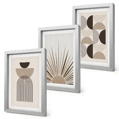 Abstract shapes triptych in shades of beige and brown with frames