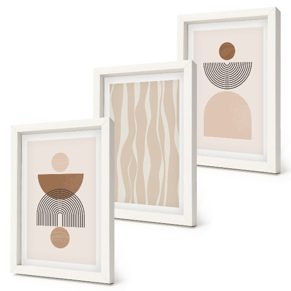 3-piece wall art set Abstract shapes in shades of brown and beige