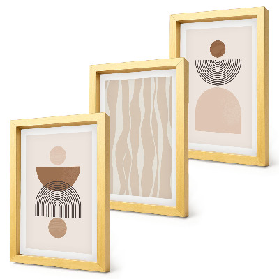 3-piece wall art set Abstract shapes in shades of brown and beige
