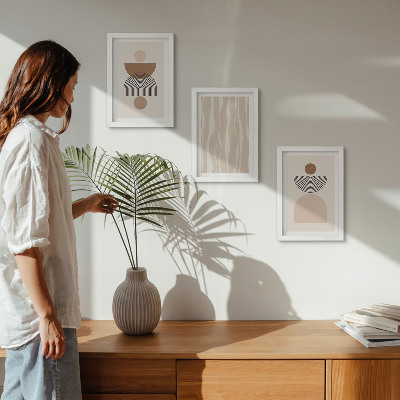 3-piece wall art set Abstract shapes in shades of brown and beige