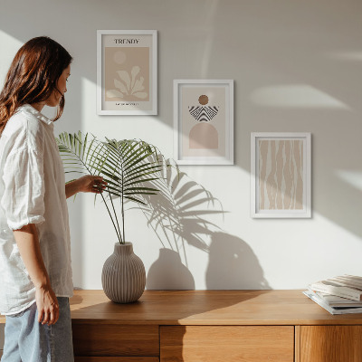 Photo frame wall Stylish abstract compositions in shades of beige