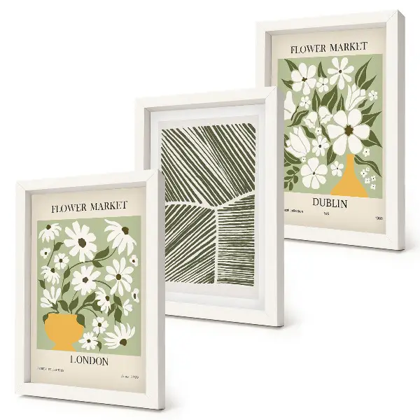 Floral patterns London and Dublin abstract lines framed triptych