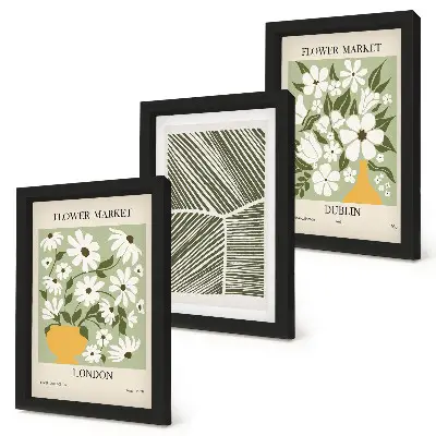 Floral patterns London and Dublin abstract lines framed triptych
