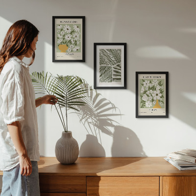 Framed triptych Floral patterns London and Dublin abstract lines