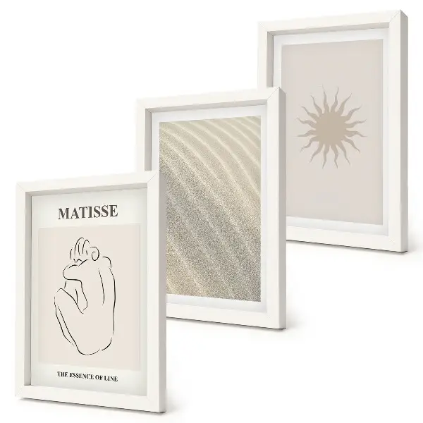 3-piece wall art set minimalist lines with sand waves and sun design