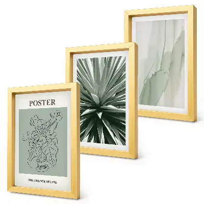 Photo frame wall with plant patterns in shades of green and beige