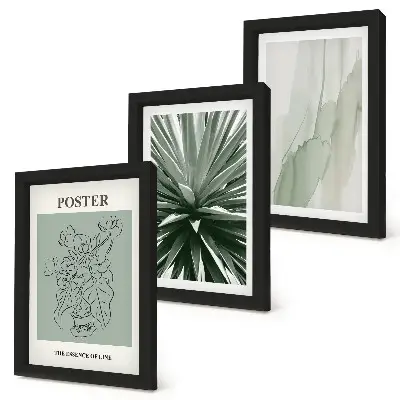 Photo frame wall with plant patterns in shades of green and beige