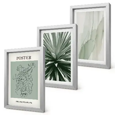 Photo frame wall with plant patterns in shades of green and beige
