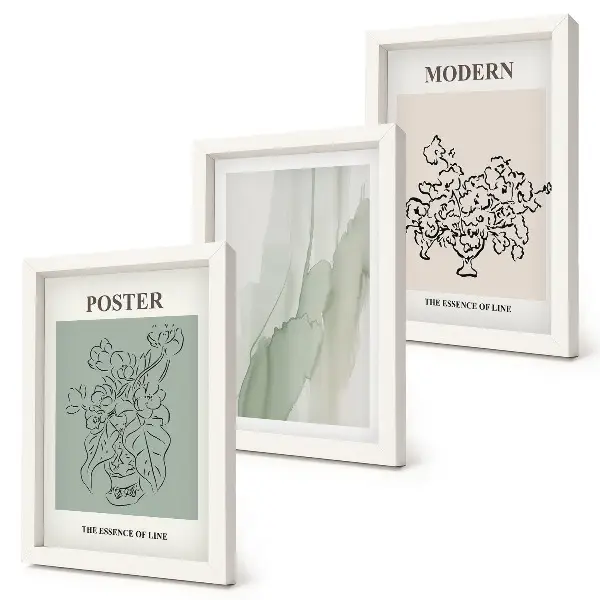 Flowers in a vase in a modern and minimalist style framed triptych