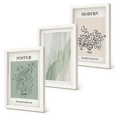 Flowers in a vase in a modern and minimalist style framed triptych