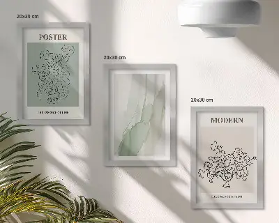 Flowers in a vase in a modern and minimalist style framed triptych
